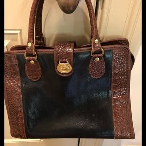 Brahmin black leather bag with brown trim